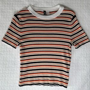 H&M Orange Black Ribbed Polo T-Shirt